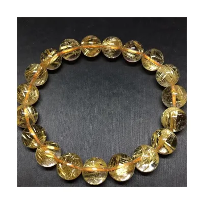 DIY Cheap Factory Price Bracelets Kids Natural Gemstone With Beads Gold Rutilated Quartz Bracelet