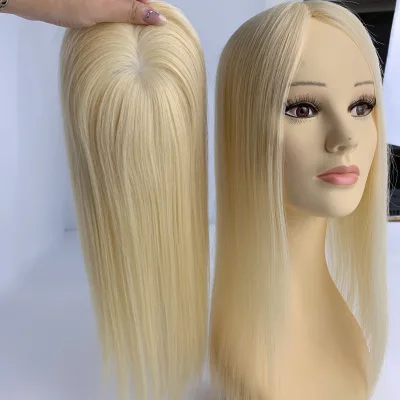 Individual Hand Tied Blonde Human Hair Toppers for Women 100% True Virgin Human Hair Pieces with Fine Mono Lace
