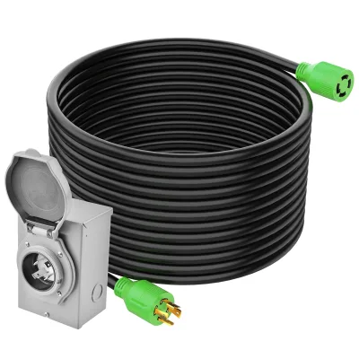 NEMA L14-30P 30A Generator Power Inlet Box & NEMA L14-30P to NEMA L14-30R 4-Prong Generator Cord, for RV ETL Listed
