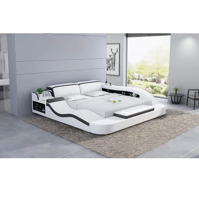 Hot Selling Leather Bed With Storage Box Bed With Adjustable Headrest Smart Bed