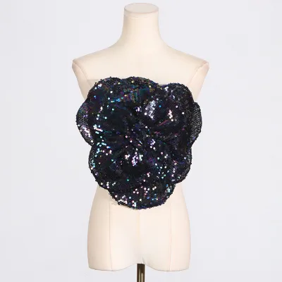 Custom Fashion Sexy Sequins Flower Top for Women