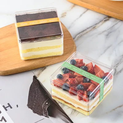 High-quality Disposable Square Transparent Cake Box for Sushi Dessert Food PS Plastic Baking Mousse Tiramisu Packing Container