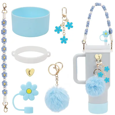 Silicone Water Bottle Accessories Set Bohemian Style Handle Strap Charms Easy to Carry
