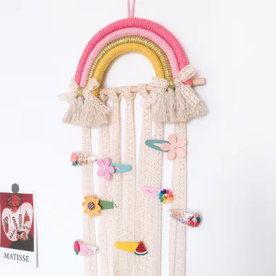 Custom Handmade Cotton Wooden Rainbow Drops Hair Accessories Storage Hanger Creative Paste Hair Clips Toy Carton Animals Nature