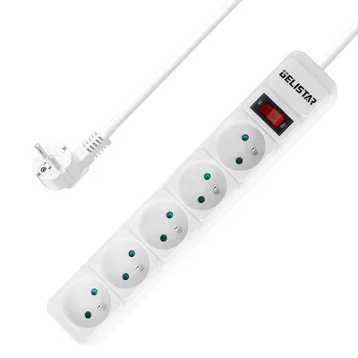 High Quality French Power Extension Socket 5 Way Outlet With Switch Power Strip