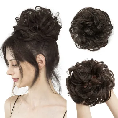 Fujia Large Messy Bun Hair Piece Wavy Curly Scrunchies Synthetic Chignon Ponytail Hair Extensions Thick Updo Hairpieces