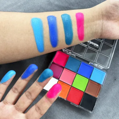 Vibrant 12 Color Face Paint Palette - Non-Toxic Waterproof & Long-Lasting Body Paint for Professional Art & Cosplay