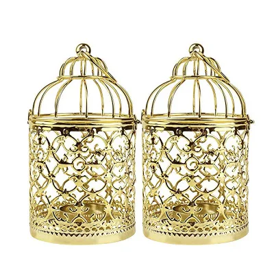 Wedding Festival Decor/ European Style Hollow Pattern Golden Plating Metal Craft Candle Stand/ Birdcage Candle Holder