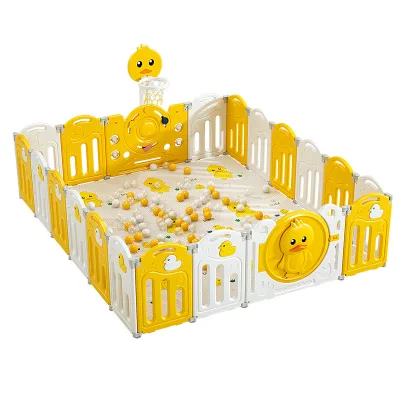 Playpen for Baby and Toddlers Kids Playpen Fence with Lock Door and Basketball Hoop and Large Mat Play Pen for Baby