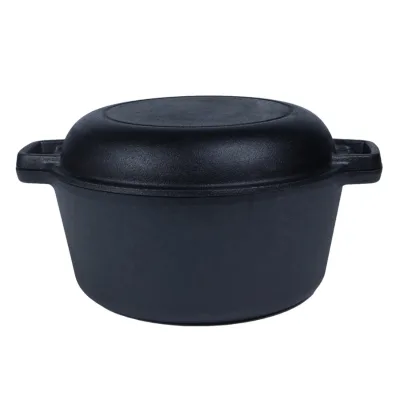 2 in 1 Cookware Set Oil Surface Casserole Cast Iron Dutch Oven for Outdoor Campfire Cooking Soup Pot with Grilling Pan