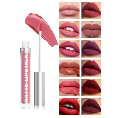12 Colors Matte Lipgloss Wholesale Cheap Liquid Lipstick Makeup Lip Color Batom Long Lasting Sexy Red Pink Nude Lip Gloss Bulk