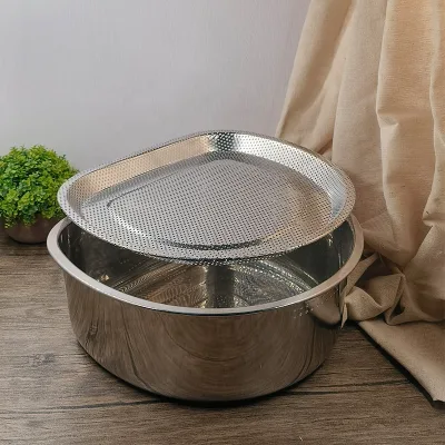Stainless Steel D-shaped Draining Basket Thickened Household Rice Washing Sieve Vegetable Washing Basin Rice Washing Drain Basin