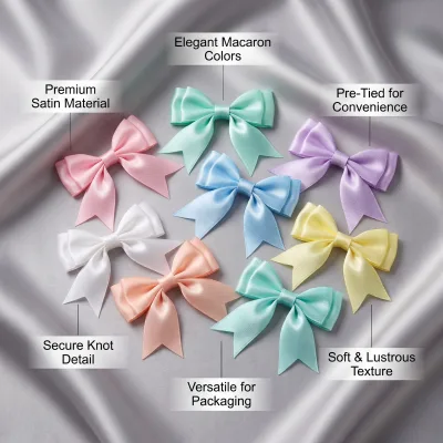 CHANG YUAN Pre-Tied Polyester Double Layer Dovetail Ribbon Bow 6.5*6.5cm Solid Color Bow for Gift Packaging Hair Accessories