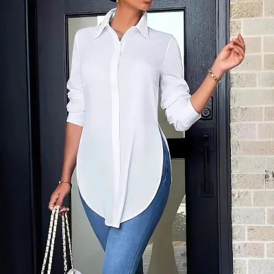 2026 Hot Trendy All-Season Fashion Minimalist Irregular Women's Long Sleeve Shirt