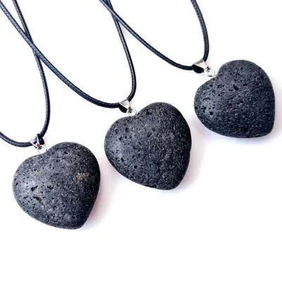 Hot Selling Gemstone Heart & Mushroom Lava Carved Healing Crystal Pendant Necklace