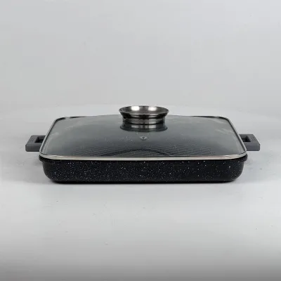 34cm Non-Stick Die-Cast Aluminum Square Grilling Pan, Compatible for Induction & Gas Stove, Ideal for Steak, Bacon