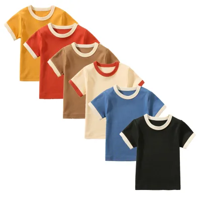 Summer Toddler Raglan Tee Color Block T Shirt O Neck Tee Shirts Loose Fit Cotton T-Shirt Short-Sleeved Baby T-shirts Cozy