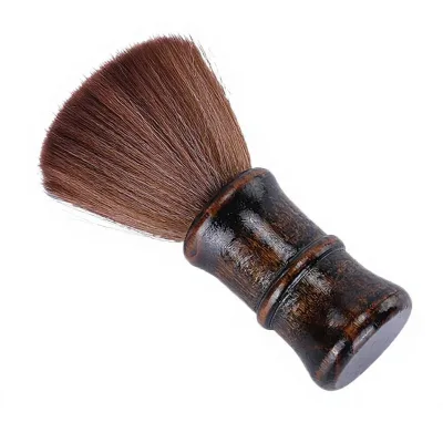 Barber Neck Duster Brush Soft Fiber Shaving Brush with Vintage Solid Wood Handle for Salon Hairdressing Cleaning