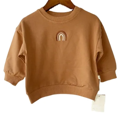 Custom Kids Baby Spring Warm Rainbow Crew Neck Long Sleeve Pullover Kids Cotton Hoodie Sweatshirts