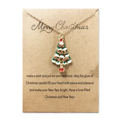 Delicate Colorful Bells Crystal Christmas Tree Pendant Necklace for Women Men Fashion Xmas Clavicle Collier Party Gift Jewelry