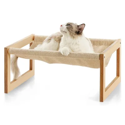 Portable Sturdy Pet Sleeping Bed Wooden Cat Bed for Indoor Cats