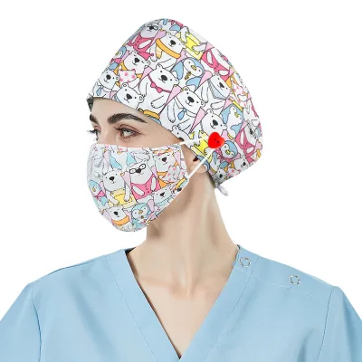 Breathable Cotton Surgical Caps Scrub Hats  for Hospitals Dentist Nurses With Printed Pattern