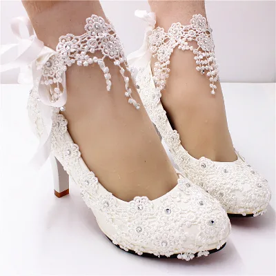 S446Q  New White High Heel square Heel Wedding Shoes