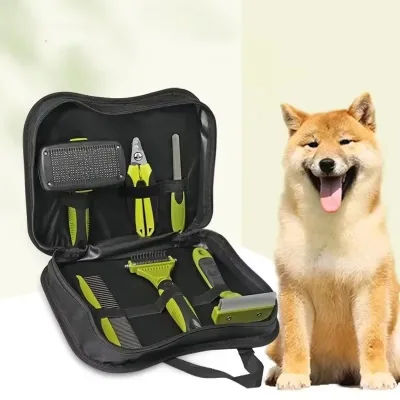 Professional 6 1 Multifunction Stainless Steel Dog Grooming Tool Kit Sustainable TPR/Rubber Pet Dog Brush Set for Cleaning
