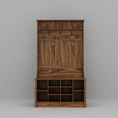 39.4" W Wood Hall Tree Modern Hall Stand with Mirror & Coat Rack Soft-Close Hinges Wall-Mountable Multiple Shelves