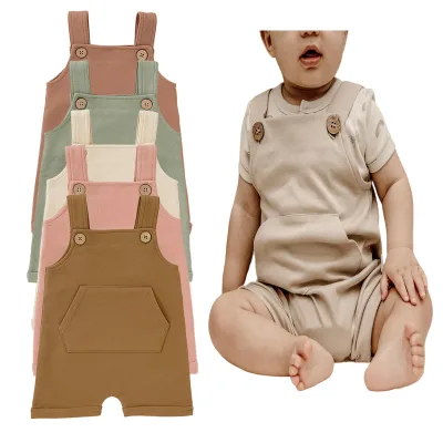 Plain Snap Crotch Short Baby Overall Pants Organic Cotton Baby Dungaree