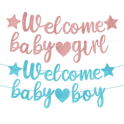 Cross-border Fu Xin Baby Welcome Party Banner Boy Girl Gender Reveal Star Heart Paper Handmade Letter Flag