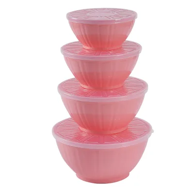 Wholesale Nordic OEM 4pcs Plastic Round Food Storage Salad Bowl with Lid