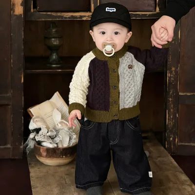 Early Spring Boy Korean Style Set 2026 New Handsome Western Style Accurate Color Acrylic Sweater Baby All-Match Fashion Denim