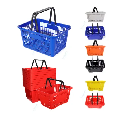 Supermarket Heavy Duty 20 L Black Wide Plastic Handheld 7 Colors Shopping Baskets Hold 25KGS Weight for Grocery