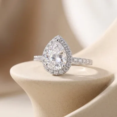 Shorea High Color Retention Light Luxury Jewelry GRA Women Engagement 1.5ct Pear Cut halo Vvs1 Moissanite Eternity Wedding Ring