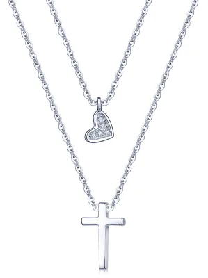 In Stock S925 Sterling Silver Women's Trendy Heart Cross Double Laylered Necklace Butterfly for Wedding Engagement Party