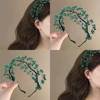 Luxury Rhinestones Ancient Style Elegant Delicate Green Ants Hairline Women's Crystal Headbands Fashionable Hair Accessories