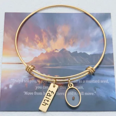 Adjustable Stainless Steel Charm Bracelet Retractable Christian Inspiration Jewelry Faith Religious Wire Bangle Gift