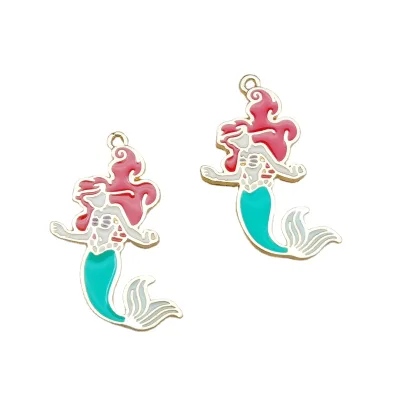 Wholesale Cartoon Mermaid Charms for Keychain Gold Plated Enamel Pendant Necklace Bracelet DIY Alloy Charm for Jewelry Making