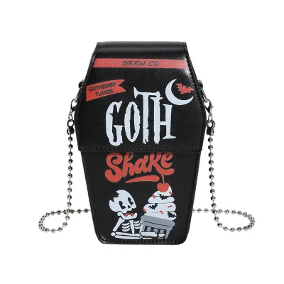 Custom Coffin Shaped Gothic Bag Dark Skeleton Printed Pattern Fashion Shoulder Spooky Purse