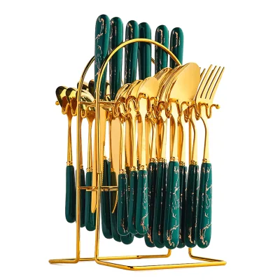 Stainless Steel 24 Piece Set Rack Ceramic Handle Knife Fork Spoon Gift Box Set Western Food Nordic Style Cutlery Set