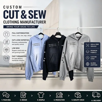 Custom Multi Zipper Cropped Zip up Hoodie Unisex Silk Screen Print Y2K Streetwear Cut & Sew Hoodies Clothing Manufacturer