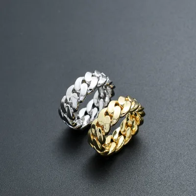 R023 6mm 8mm 10mm Gold Plated Brass Cuban Ring Hip Hop Fashion Jewelry Men Women Anniversary Party Gift Daily Wear