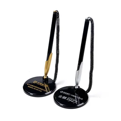 GS-112 Colorful Plastic Round Angling Design Fixed Table Pen Holder Spring Chain Double-Sided Tape 15.5cm Custom Logo Gift Use