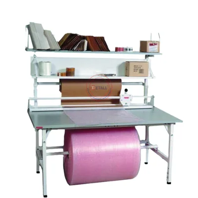 Stainless Steel Packing Worktable with Manual Cutter & Height Adjustment