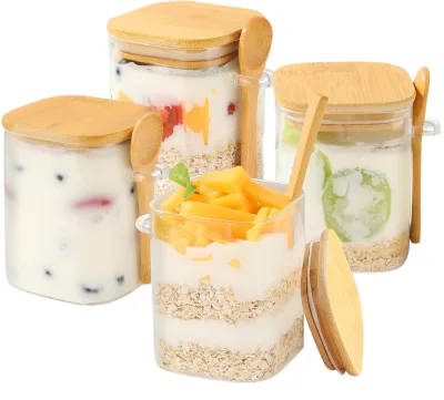 18oz Eco-Friendly Glass Meal Prep Containers Freshness Preservation Custom Logo Overnight Oats Jars Silicone Bamboo Lids Kitchen