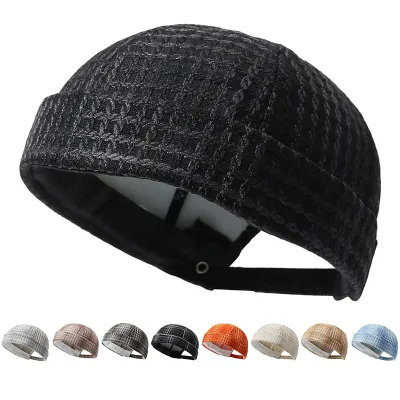 Summer New Tang-style Cap Large-check Pattern Breathable Brimless Gourd Silk Screen 100% Polyester Adjustable Dome Docker Hat
