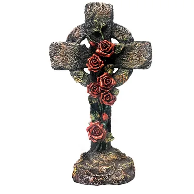 polyresin cross Floral Cross 9.5" God Blessings Vintage Style Victorian Tuscan Garden Statue Figurine