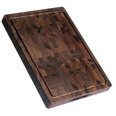 Walnut Wood Large Double Sided End Grain Cutting Board with Handle Reversible Non-Slip Feet Gift Box 17"x13"x1"