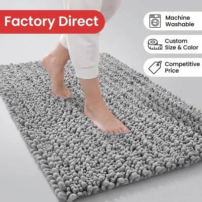 Factory Direct Chenille Bath Mat, Water Absorbent Machine Washable Anti Slip Floor Mat